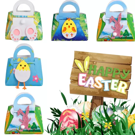 Kids Happy Easter Bunny Treat Bags Craft Gift Bags with Handles Goodie Bags 