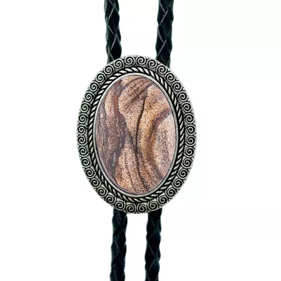 Natural Agate Stone Bolo Tie for men Handmade Oval Shape Western Cowboy Bola tie