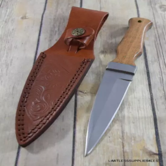 9" RITE EDGE FULL TANG WOOD HANDLE DAGGER BOOT KNIFE FIXED BLADE RAZOR SHARP 