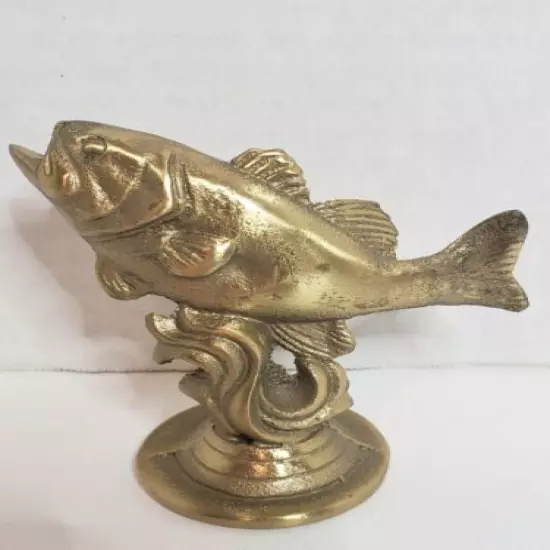 Vintage Brass Bass Fishing Statue Figurine