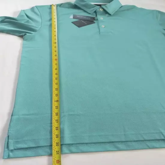 Dunning Golf Men Button Polo Large Performance Turquoise Green Spandex Polyester