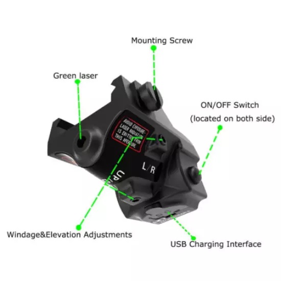 Rechargeable Blue Green Red Laser Sight For Glock 17 19 22 24 30 Taurus G2C G3C