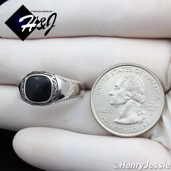 MEN SOLID 925 STERLING SILVER SQUARE BLACK ONYX PLAIN SILVER RING*SR206