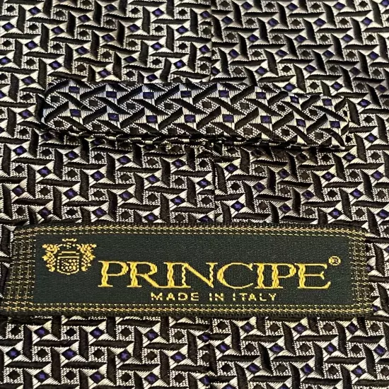 Principe Hand Made Blue Black Men’s Neck Tie Made In Italy