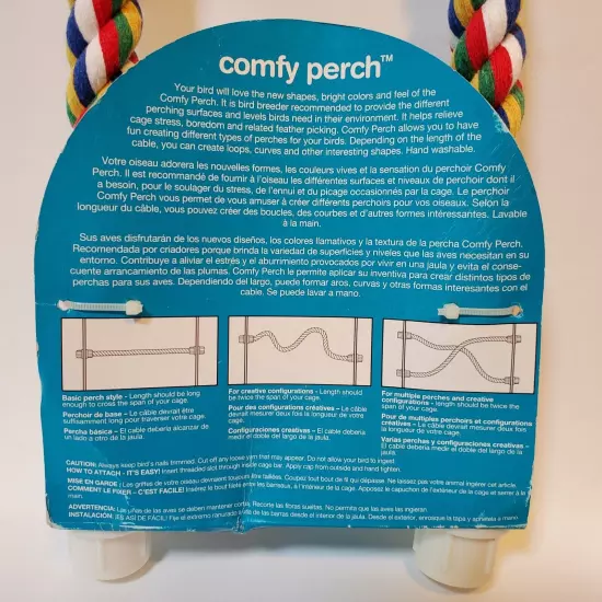 Aspen Pet Comfy Perch For Birds 21" Flexible Rope Multicolored 