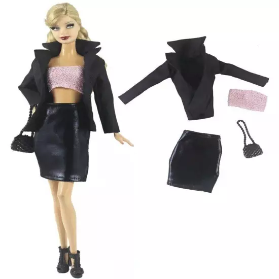 Black Style 1/6 Doll Clothes For 11.5" Doll Outfits Shirt Top Shorts Pants Skirt