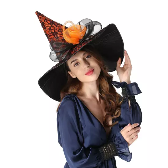 Orange Halloween Costume LED Light Witch Hats for Women Steeple Top with Lamp...