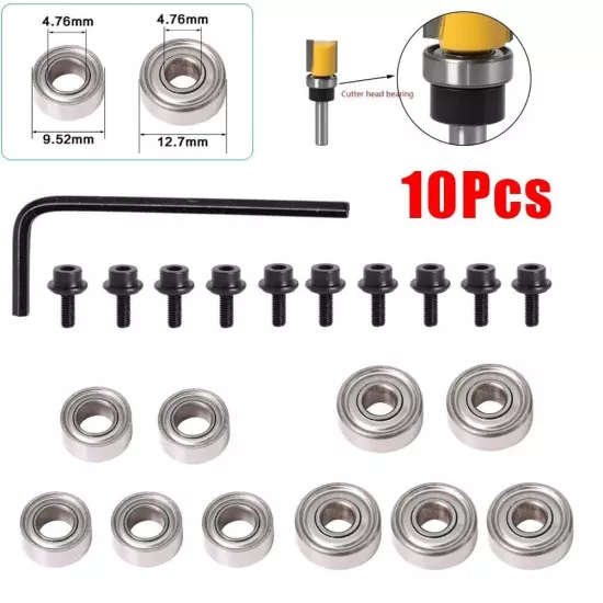 10pc Set Router Bit Top Mounted Ball Bearing Guide For Router Bit Bearing Repair