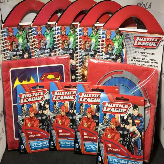 "Justice League" Birthday Party Supplies, Napkins, Sticker Books Cake Toppers 