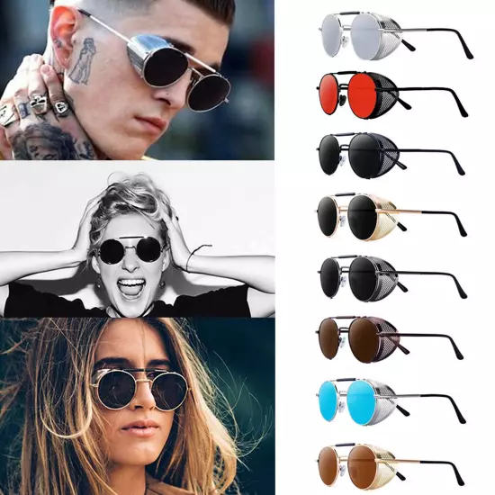 Retro Metal Steampunk Round Sunglasses Mens Women Outdoor Shades Shield Glasses