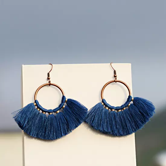 Fashion Women Bohemian Earrings Long Tassel Fringe Drop Dangle Ear Stud Jewelry