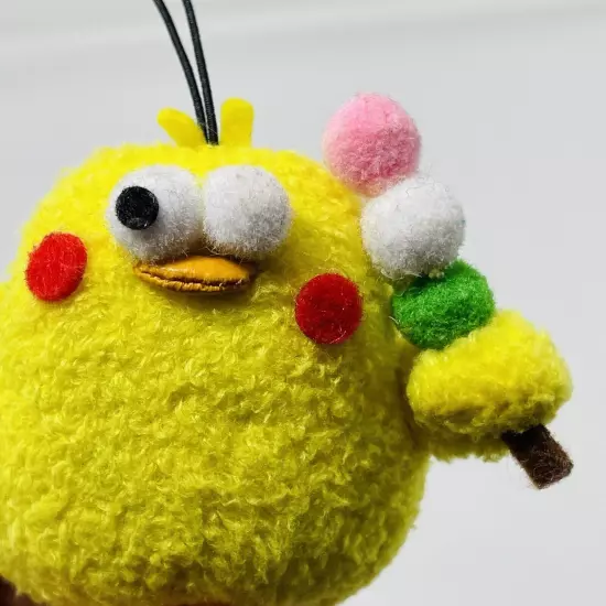 Docomo Poinko Yellow Chicken Hangtag Bird Meatball Plush Strap Charm Bulging Eye