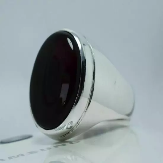 Big Agate Sterling Silver Ring - Mens Black Blood Red Yemeni Aqeeq