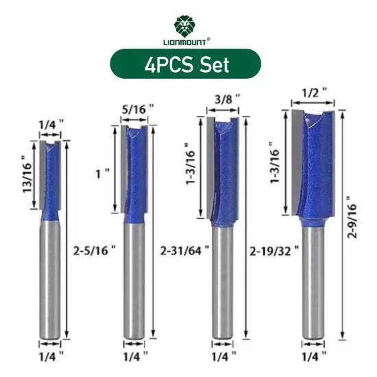 4PCS 1/4" Shank Straight Router Bit Flush Trim Woodworking Cutter