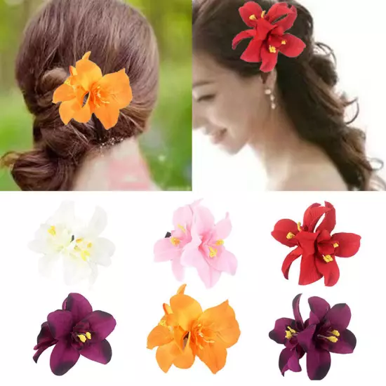 Orchid Flower Hair Clip Slide Grip Wedding Bridesmaid Prom Ball Vintage Pin 