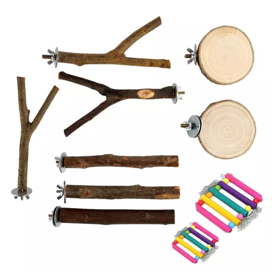 10 Pcs Natural Wood Bird Perch All Bird Toys Suitable and Bird Cage Accessorl...