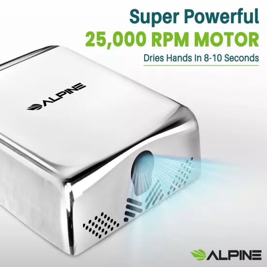 Alpine Commercial Hand Dryer with HEPA Filter, 8 Seconds Extreme Speed Electric