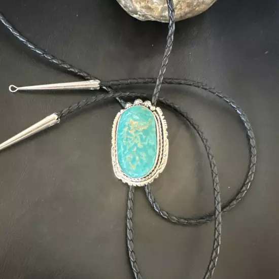 Navajo Bolo Tie Yazzie Sterling Silver Blue Green Turquoise 18007