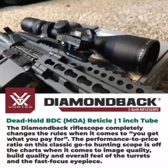 Vortex Optics Diamondback 3-9x40 Dead-Hold Riflescope w/ Hat and M Rings Bundle