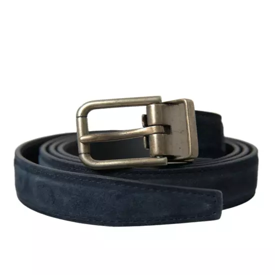 Dolce & Gabbana Suede Leather Gold Buckle Belt - Belts - Blue -Size 95