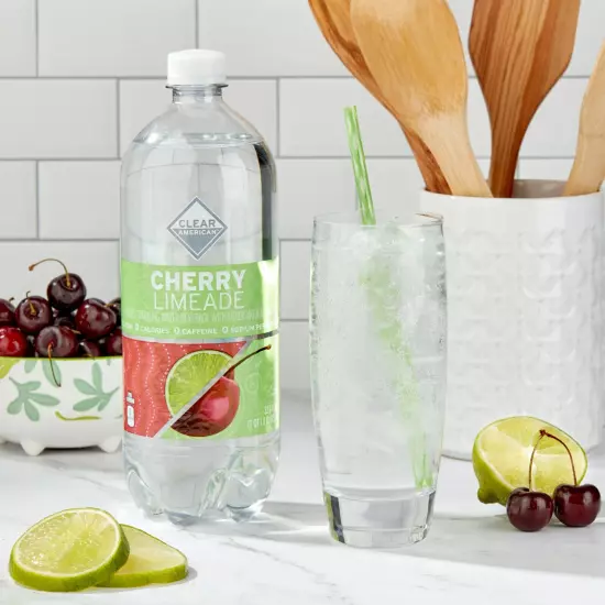 Clear American Cherry Limeade Sparkling Water Bottle 33.8 fl oz Zero Calories