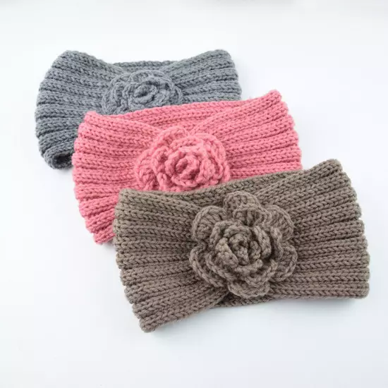 Women's Camellia Knitted Headband Stretch Hair band Head Wrap Soft Ear Warmers