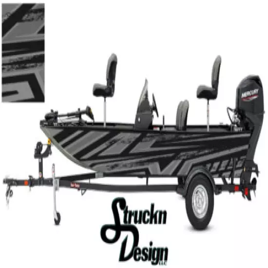 Black Grey Distressed Pontoon Fishing Graphic Decal Bass Boat Vinyl Wrap Modern