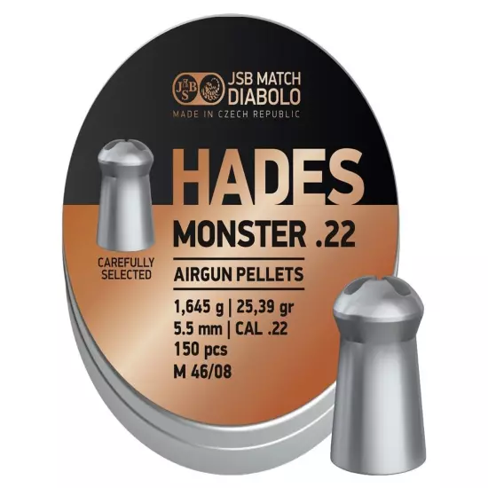 JSB Match 150 Count HADES MONSTER Hollow Point 5.5mm .22 Caliber Airgun Pellet B