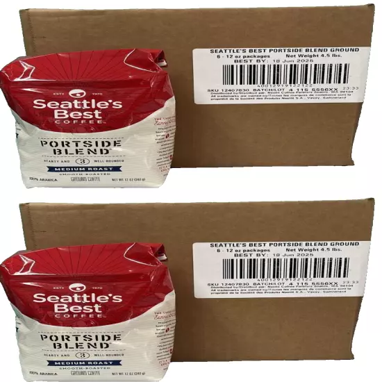 2x Seattle's Best Ground Coffee PORTSIDE BLEND Medium Roast 12packs 9 lbs Jun/25