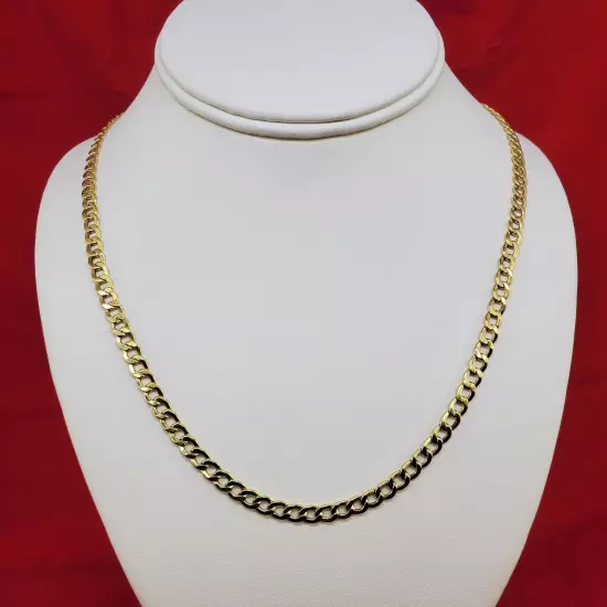 10K Solid Yellow Gold 2mm-7.5mm Curb Cuban Chain Link Necklace Bracelet 7"-30"