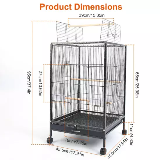 30" Bird Cage Wrought Iron with Rolling Stand Lovebird Parrot Finch Cage