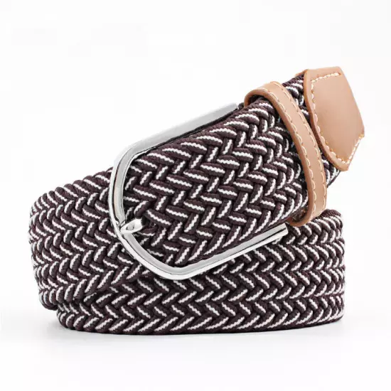 Mens Ladies Belts Canvas Webbing Braided Leather U Buckle Elastic Woven Stretch