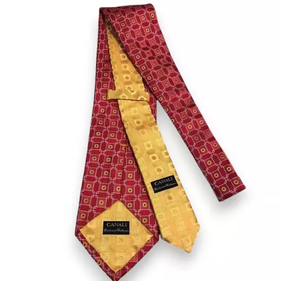 CANALI Necktie Men's Tie Red Pink Yellow 100% Silk Italy Exclusive Collection