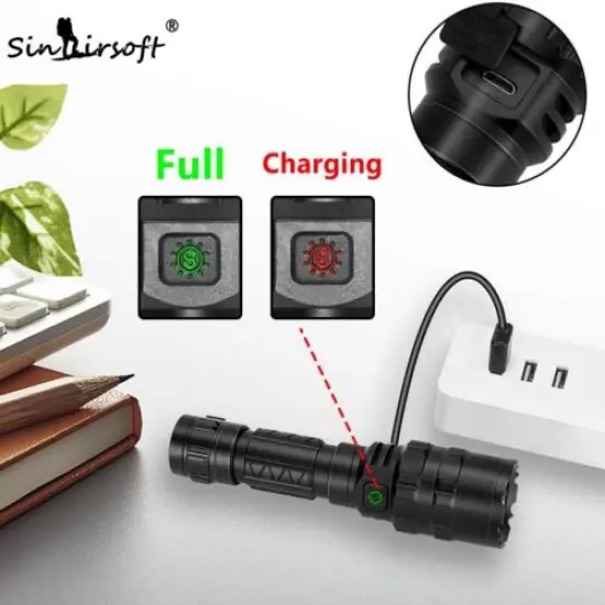 Tactical Flashlight Super Bright LED Torch USB 5 Light Mode Picatinny Rail Mount