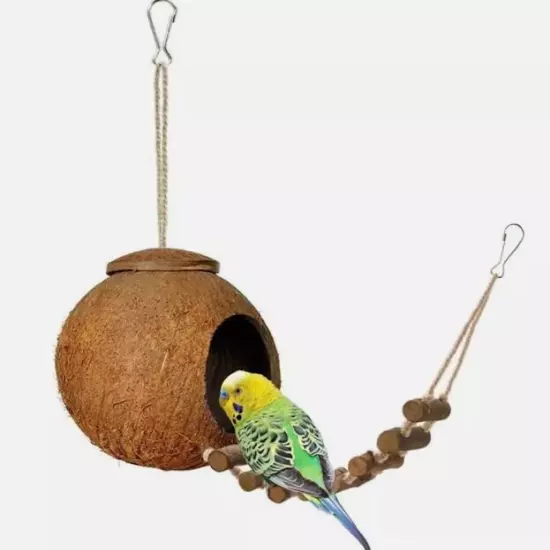 Pet Daily Kit Natural Coconut Shell Bird Nest With Ladder Pet Bird Cage Toys hot