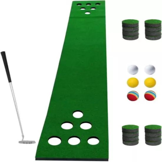 Golf Putting Mat Game Set Golf Pong Mat & 6 Golf Ball 12 Hole Covers & Putter