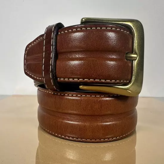 Cole Haan Brown Genuine Leather Dress Belt Men's Size 34/85 Solid Brass Buckle