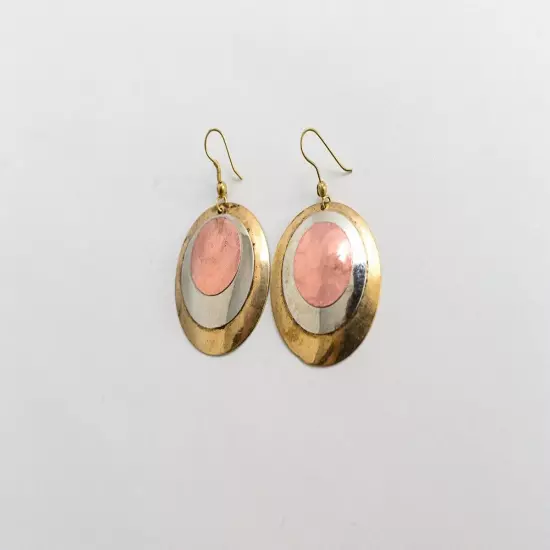 Geometric Circle Mixed Metals Gold Silver And Copper Tone Dangle Earrings Modern