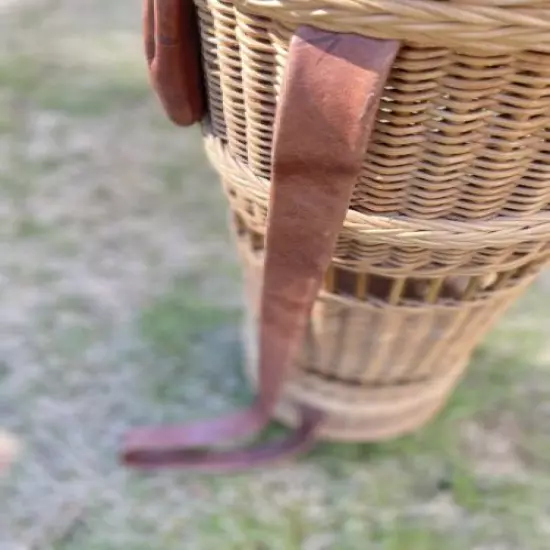 Vintage Wicker Golf Bag Decor Leather Strap & Pocket