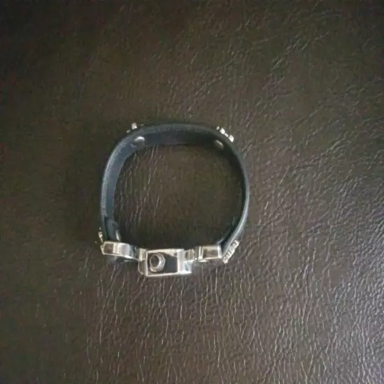 Women's Leather Bracelet Clasp Black Silver Tone Buckle 