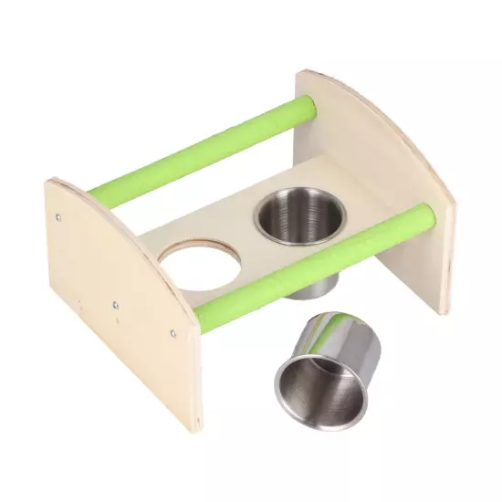  Wood Stand With 2 Stainless Steel Feeding Cup Playstand Training