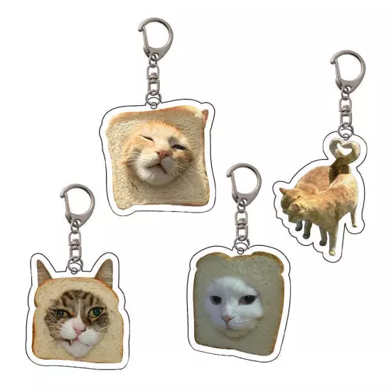 Vintage Cute Fun Toast CATS Acrylic Keychain Pendant N8W0