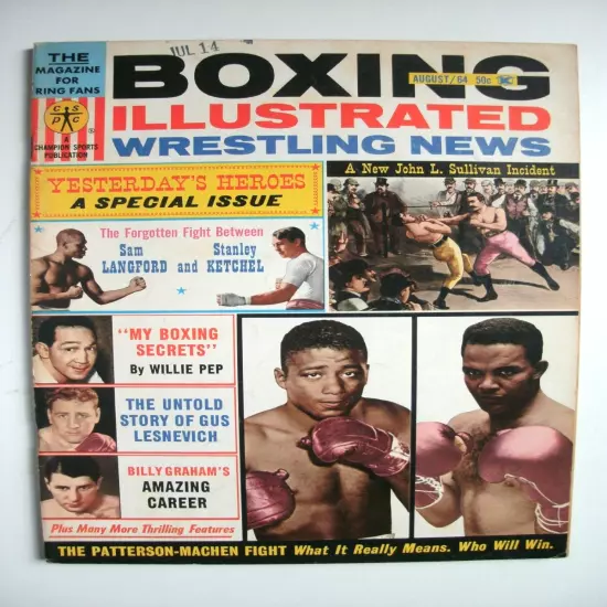 BOXING ILLUSTRATED/WRESTLING NEWS 8/64 WILLIE PEP! DANNY HODGE! LITTLE CLOUD!