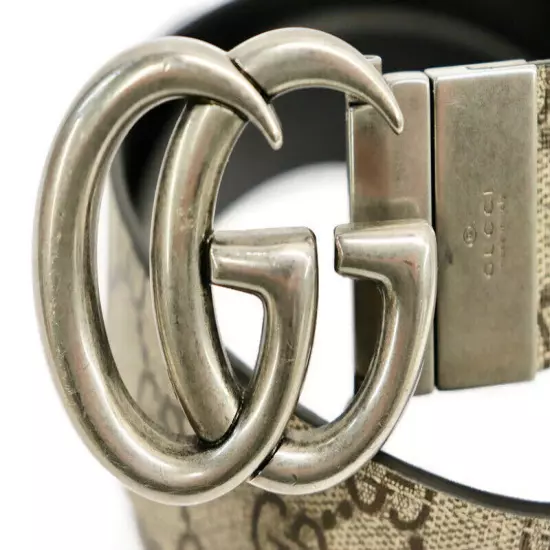 GUCCI - GG Marmont Beige Canvas / Leather Reversible Belt - 32-Inch