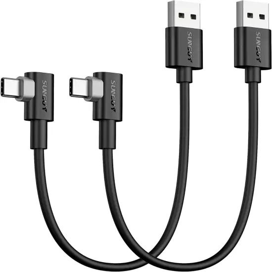 USB C 90 Degree Cable 1FT, 2-Pack Right Angle 3A USB 2.0 Type C Fast Charge & Sy