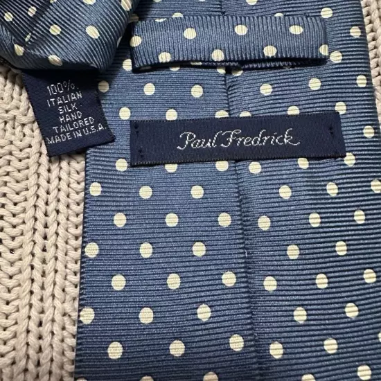 Paul Fredrick navy and cream polka dot Italian silk tie