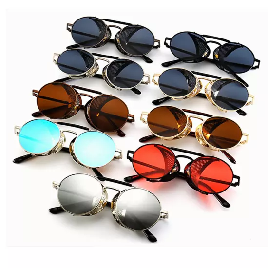 Retro Metal Steampunk Round Sunglasses Mens Women Outdoor Shades Shield Glasses