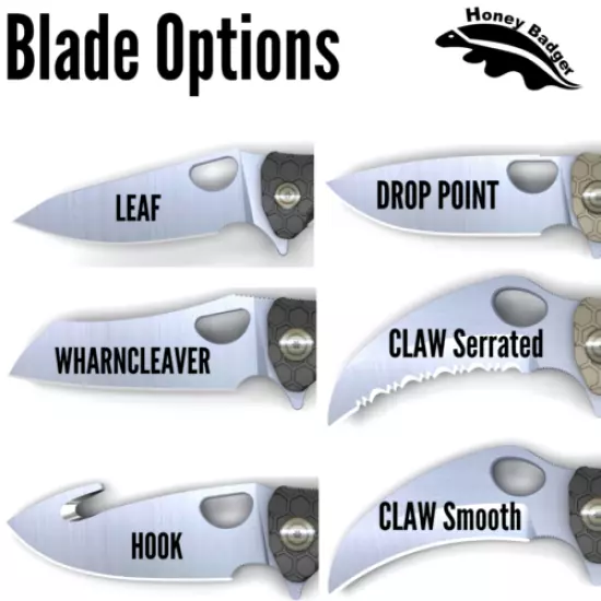 HONEY BADGER Pocket Knife DropPoint, Claw, Wharncleaver, Hook OFFICIAL SUPPLIER