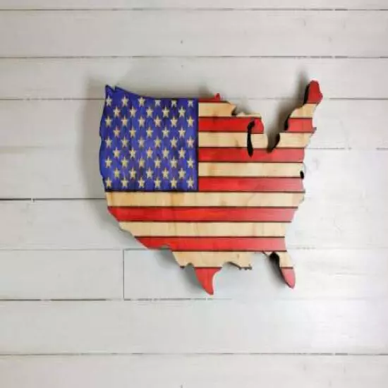 Wood American Flag shaped like United States map Concealment Furniture