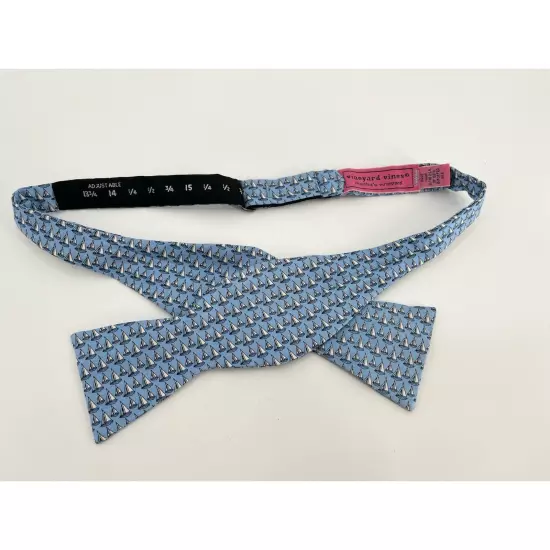 Vineyard Vines Bow Tie Blue White Sailboat Print 100% Silk Nautical